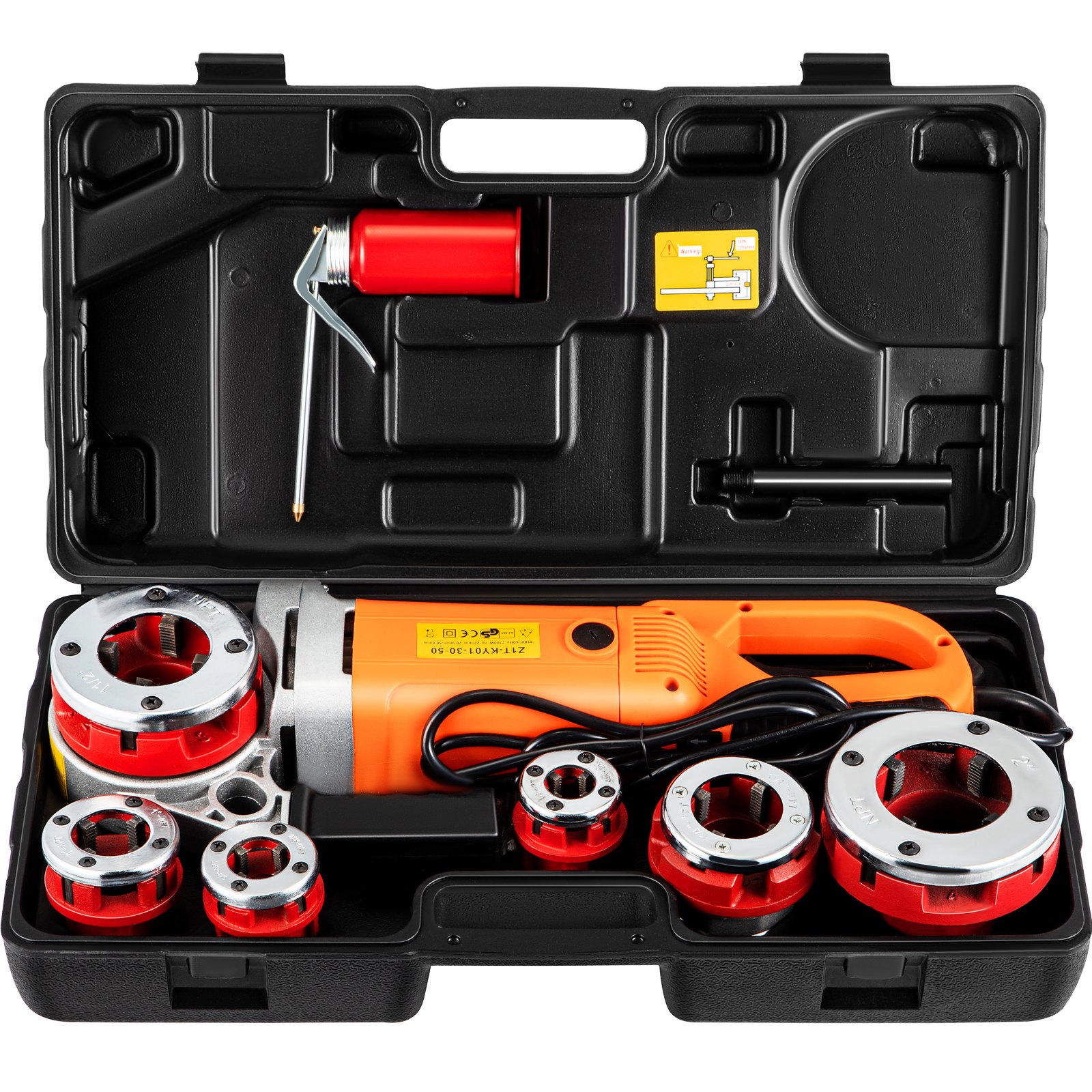 VEVOR Electric Pipe Threader, 2300W Pipe Threading Machine, Heavy-Duty Hand-Held Power Drive Kit, 220V Pipe Threader Machine, Portable Pipe Threader with 6 Dies 1.27-5.1 cm