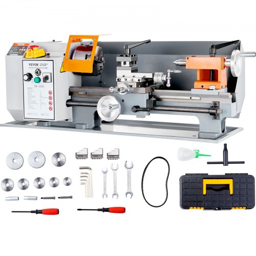 VEVOR Metal Lathe Machine, 7'' x 13.78'', Precision Benchtop Power Metal Lathe, 0-2200 RPM Continuously Variable Speed, 500W Brush Motor Metal Gears, with Tool Box for Processing Precision Parts