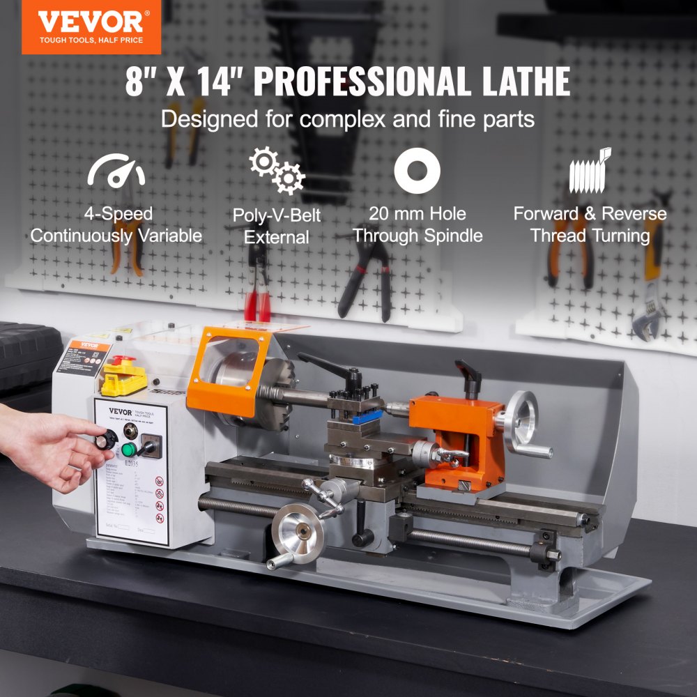 VEVOR Metal Lathe Machine, 7.87'' x 13.78'', Precision Benchtop Power Metal Lathe,, 50-2500 RPM Continuously Variable Speed, 600W Brush Motor Metal Gears, with Tool Box for Processing Precision Parts