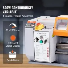VEVOR Metal Lathe Machine, 7.87'' x 13.78'', Precision Benchtop Power Metal Lathe,, 50-2500 RPM Continuously Variable Speed, 500W Brush Motor Metal Gears, with Tool Box for Processing Precision Parts