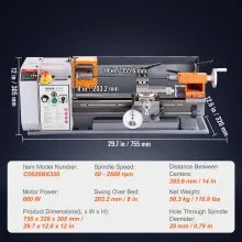 VEVOR Metal Lathe Machine, 7.87'' x 13.78'', Precision Benchtop Power Metal Lathe,, 50-2500 RPM Continuously Variable Speed, 500W Brush Motor Metal Gears, with Tool Box for Processing Precision Parts