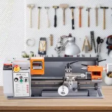 VEVOR Metal Lathe Machine, 7.87'' x 13.78'', Precision Benchtop Power Metal Lathe,, 50-2500 RPM Continuously Variable Speed, 500W Brush Motor Metal Gears, with Tool Box for Processing Precision Parts
