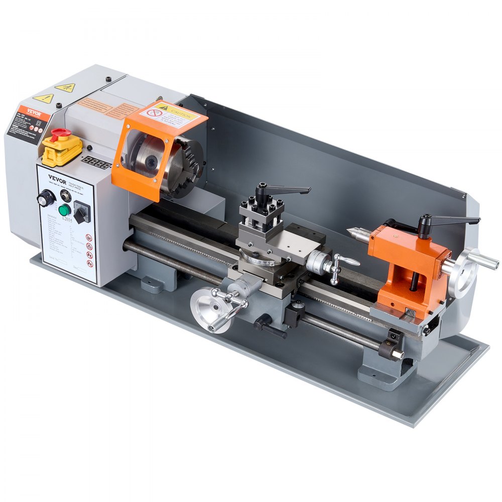 VEVOR Metal Lathe Machine, 200 mm x 350 mm, Precision Benchtop Power Metal Lathe, 50-2500 RPM Continuously Variable Speed, 500W Brush Motor Metal Gears, with Tool Box for Processing Precision Parts