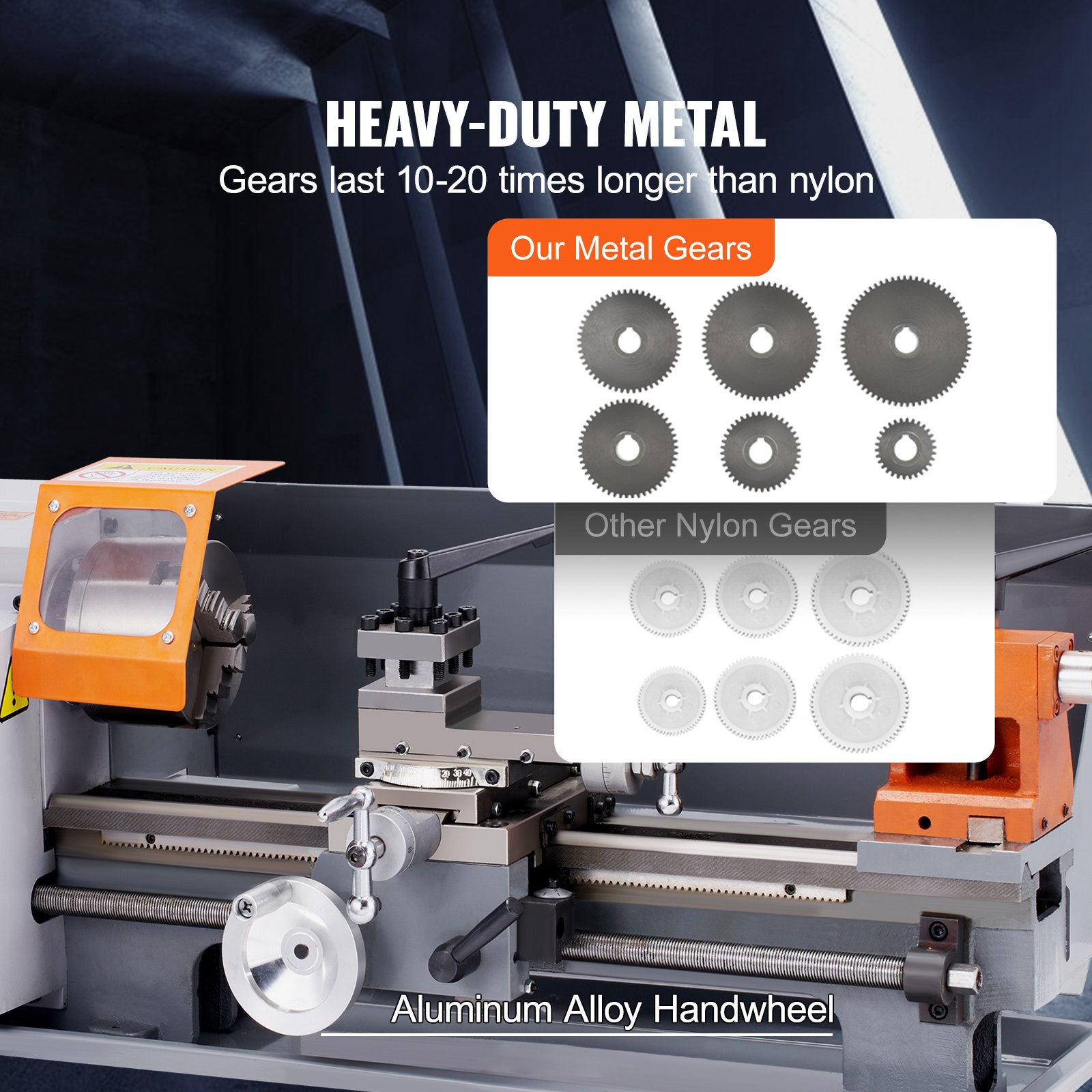 VEVOR Metal Lathe Machine, 200 mm x 350 mm, Precision Benchtop Power Metal Lathe, 50-2500 RPM Continuously Variable Speed, 500W Brush Motor Metal Gears, with Tool Box for Processing Precision Parts