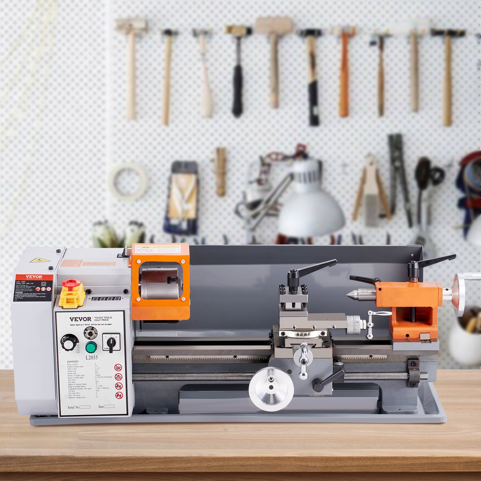 VEVOR Metal Lathe Machine, 200 mm x 350 mm, Precision Benchtop Power Metal Lathe, 50-2500 RPM Continuously Variable Speed, 500W Brush Motor Metal Gears, with Tool Box for Processing Precision Parts