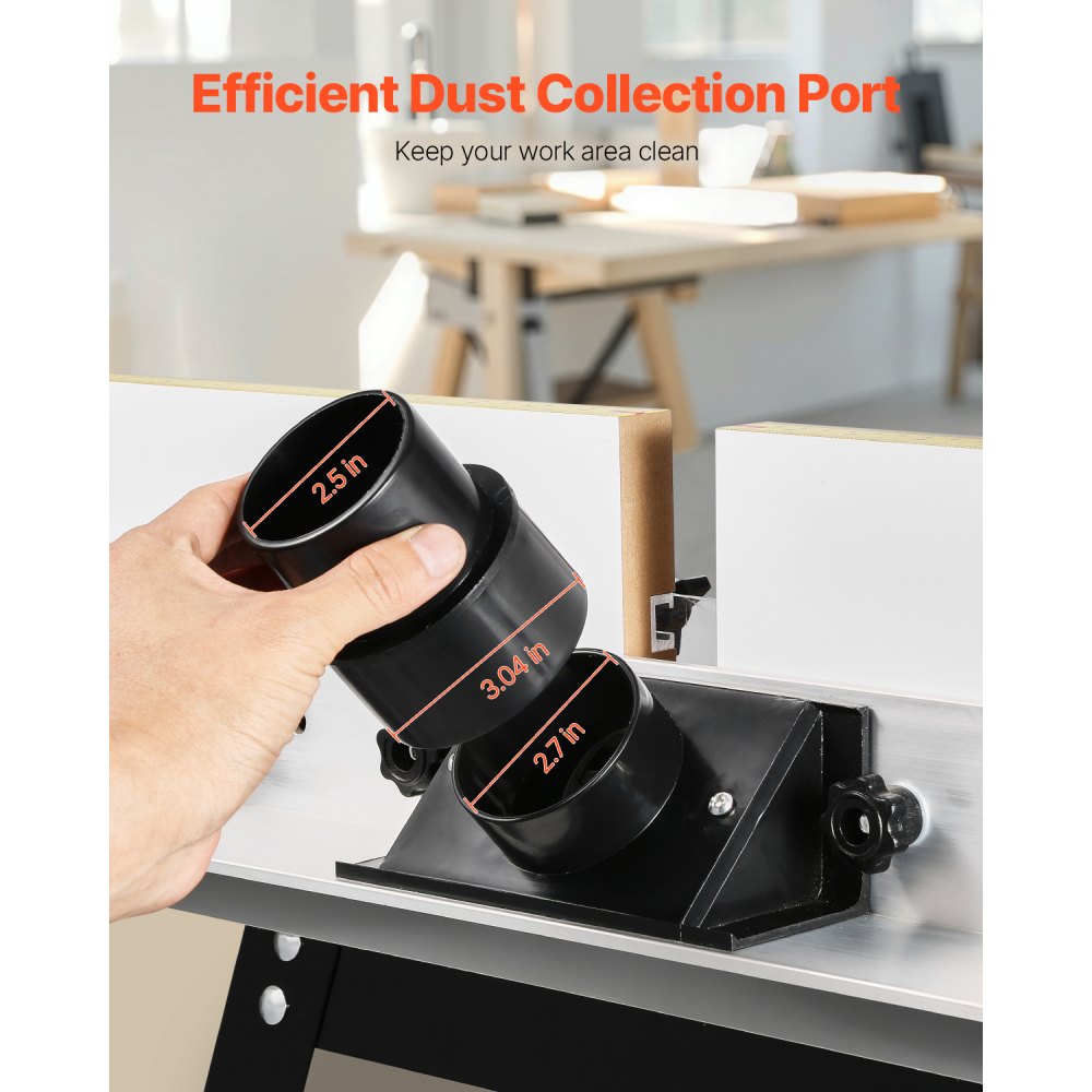 Stolní frézovací stůl VEVOR, 610 x 400 mm / 24" x 15,7", stolní frézovací stůl s nastavitelným pravítkem, deska z MDF, robustní kovová základna, otvor pro odsávání prachu 2-1/2", kompatibilní s frézami a různými vrtáky