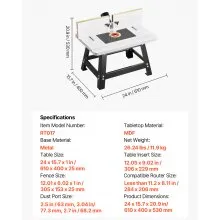VEVOR Benchtop Router Table 24 x 15.7 in with Fence MDF Top Dust Collection Port