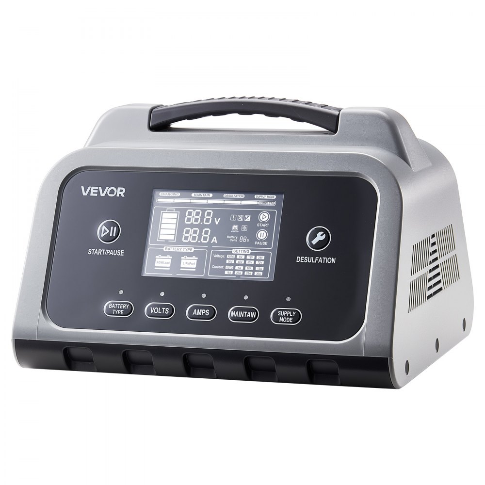 VEVOR Smart Battery Charger, 20A, 6V 12V 24V Lithium LiFePO4 Lead-Acid (Gel/AGM) Car Battery Charger, with LCD Display, Trickle Charging Maintainer Desulfator, for Car, Boat, Motorcycle, Lawn Mowers