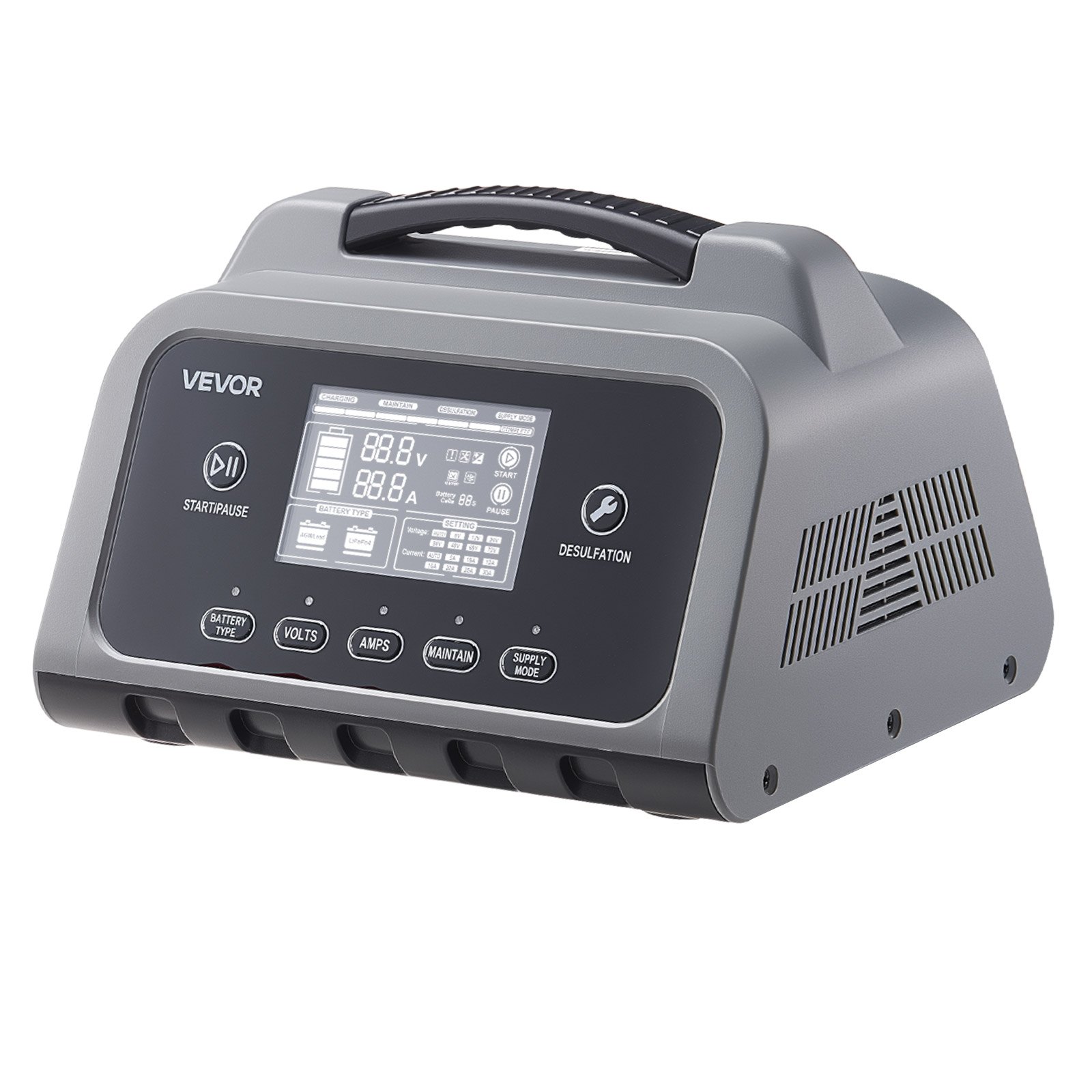 VEVOR Smart Battery Charger, 20A, 6V 12V 24V Lithium LiFePO4 Lead-Acid (Gel/AGM) Car Battery Charger, with LCD Display, Trickle Charging Maintainer Desulfator, for Car, Boat, Motorcycle, Lawn Mowers