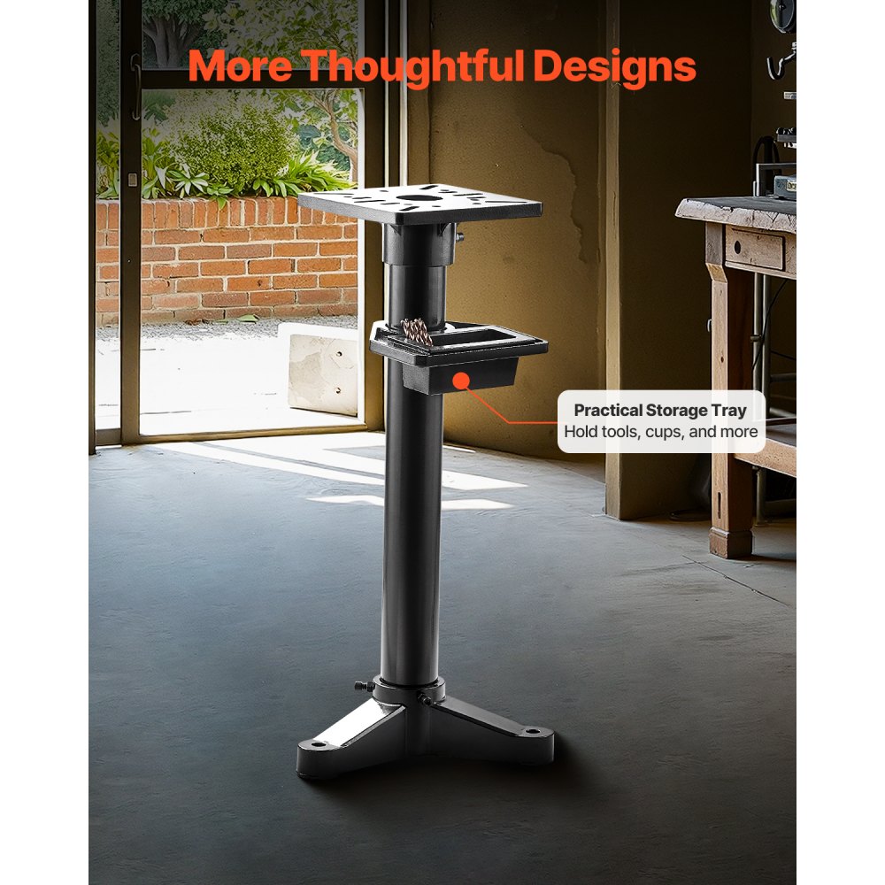 VEVOR Bench Grinder Stand, Heavy-Duty Grinder and Vise Floor Pedestal with 27 x 27 cm Mounting Plate, Pre-Cut Mounting Slots & Water Pot, Compatible with Most Bench Grinders