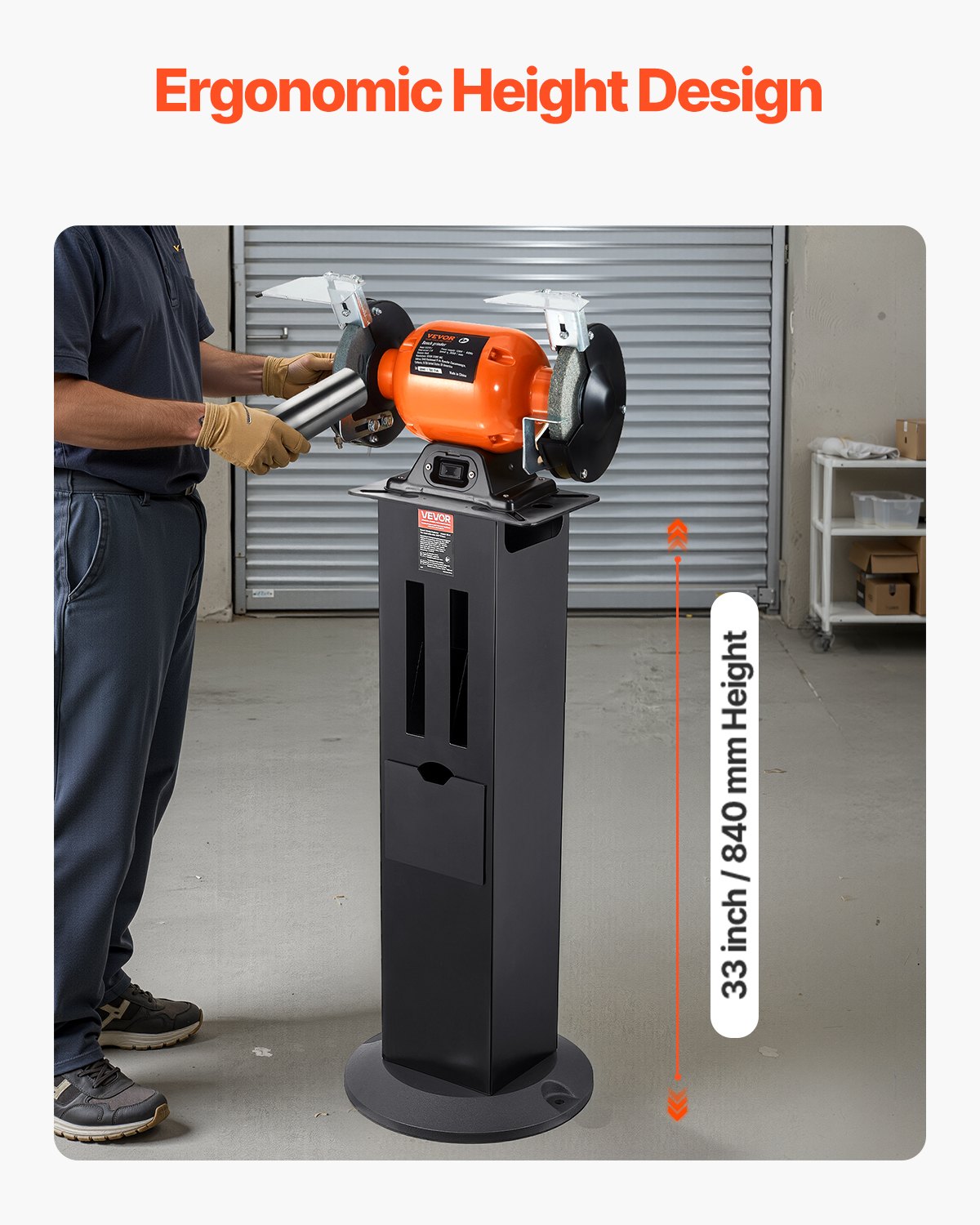 VEVOR Bench Grinder Stand, Heavy-Duty Grinder and Vise Floor Pedestal with 28 x 17 cm Mounting Plate, Grinding Wheel Storage Compartments & Cast Iron Base, Compatible with Most Bench Grinders