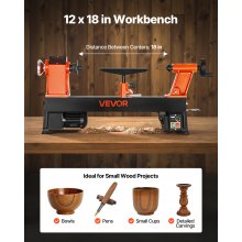 Woodworking Lathe 1 HP 12 x 18 in Benchtop Wood Lathe Variable Speed 0-3800 RPM