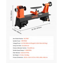 Woodworking Lathe 1 HP 12 x 18 in Benchtop Wood Lathe Variable Speed 0-3800 RPM