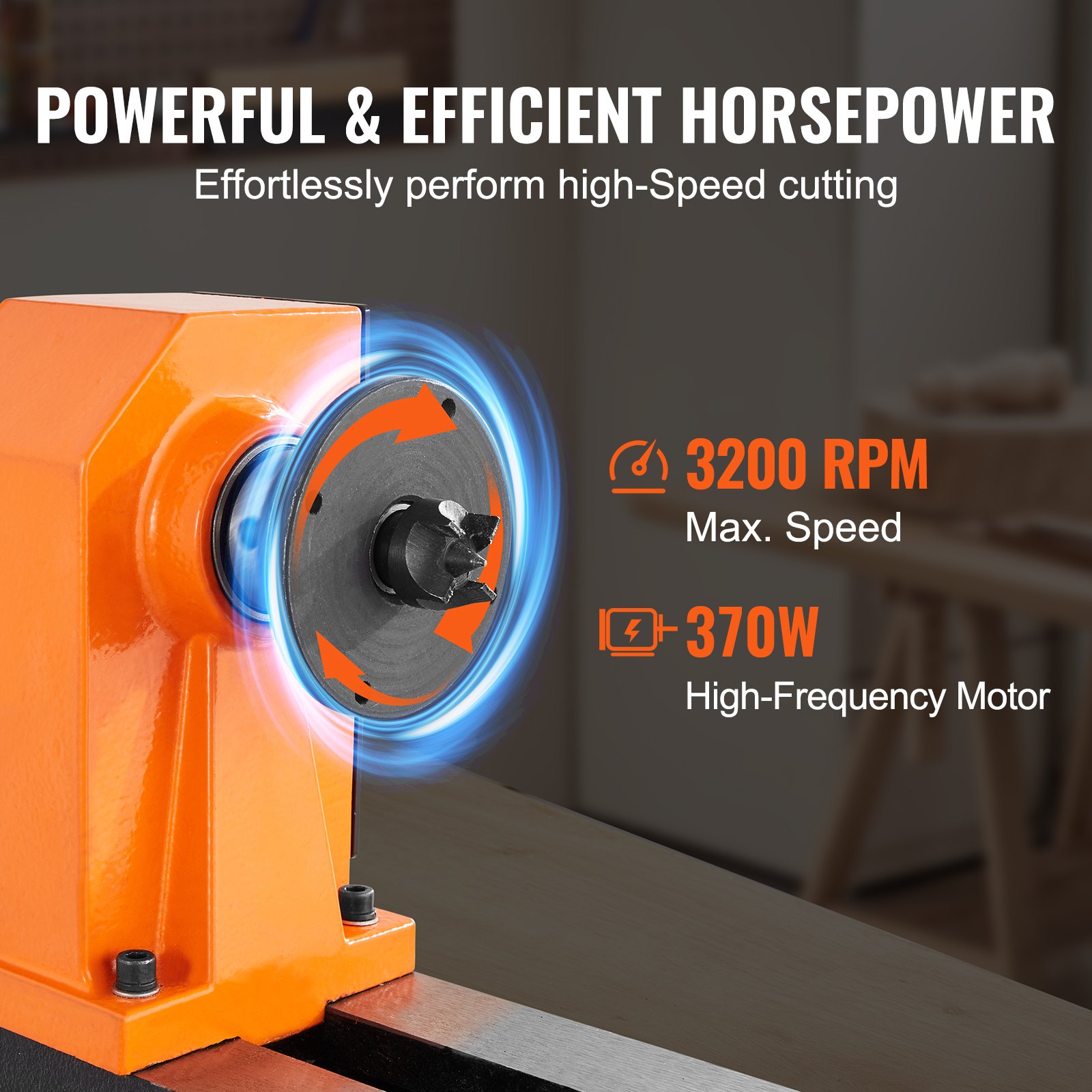 VEVOR Tabletop Wood Lathe, Dimensions 10x18 inches, Motor Strength 0.5 HP 370W, Offers Wood Crafting with 5 Adjustable Speeds ranging from 780 to 3840 RPM, Includes Rod Injection, Wrenches, Facepla