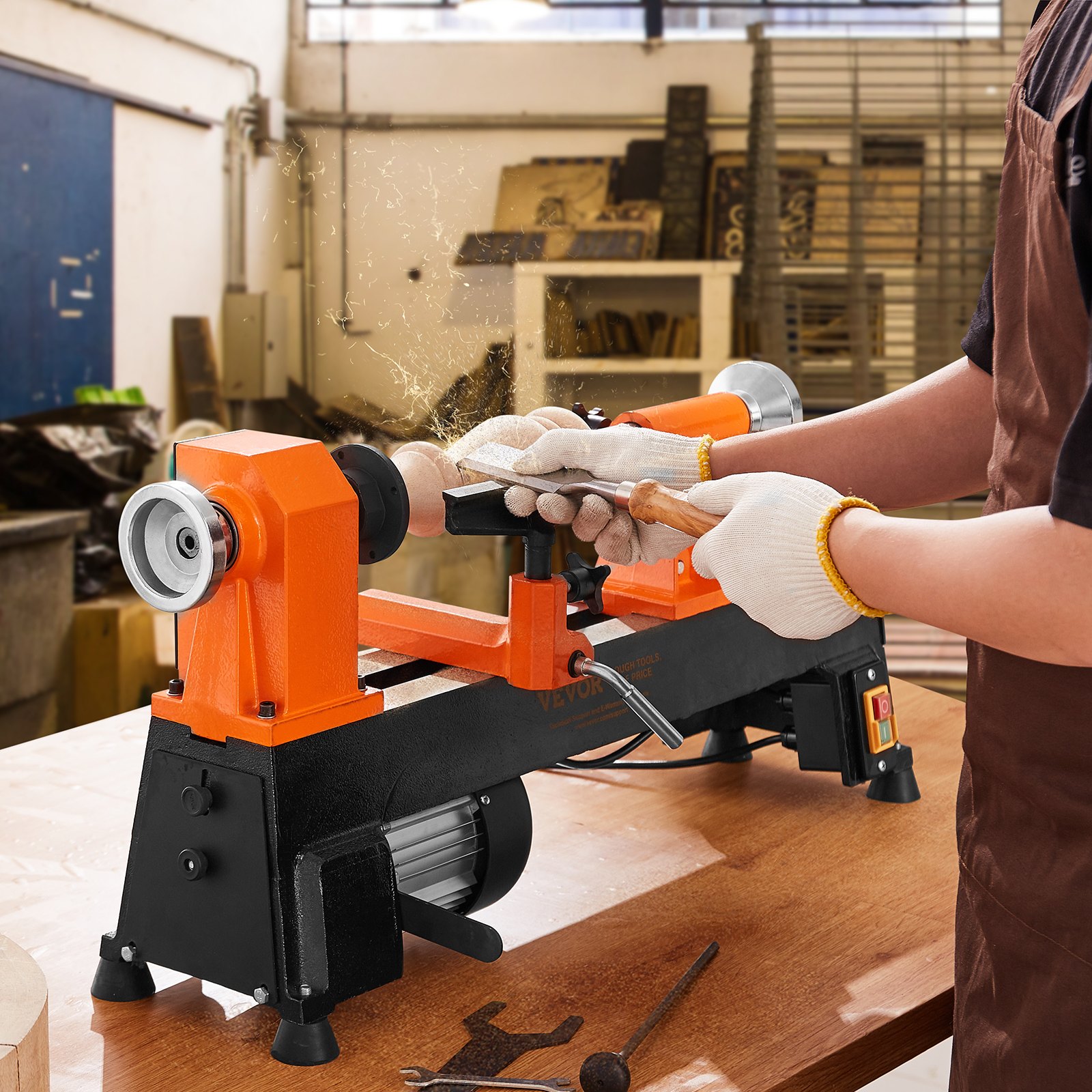 VEVOR Tabletop Wood Lathe, Dimensions 10x18 inches, Motor Strength 0.5 HP 370W, Offers Wood Crafting with 5 Adjustable Speeds ranging from 780 to 3840 RPM, Includes Rod Injection, Wrenches, Facepla