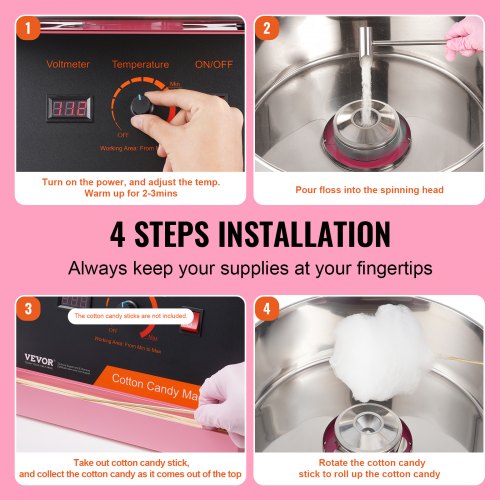 Electric Cotton Candy Machine - Commercial Pink 980W Floss