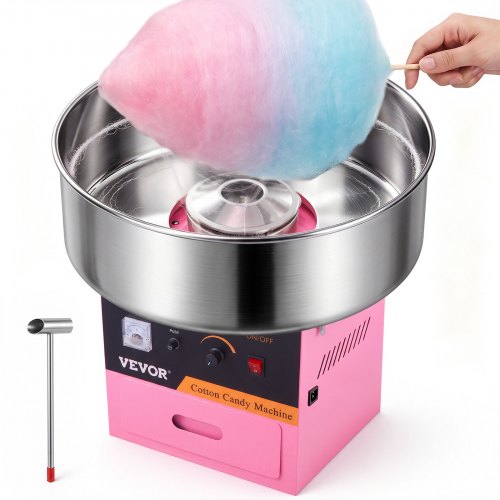 VEVOR Electric Cotton Candy Machine, 1000W Candy Floss Maker, Commercial Cotton Candy Machine with Stainless Steel Bowl, Sugar Scoop, and Drawer, Perfect for Home Kids Birthday, Family Party Pink