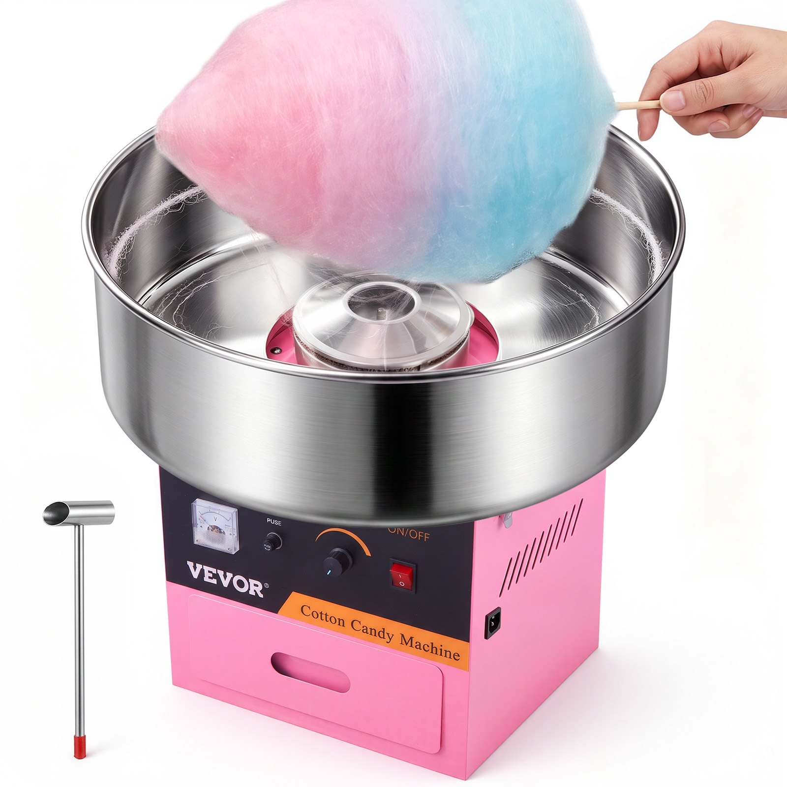 VEVOR Electric Cotton Candy Machine, 1000W Candy Floss Maker, Commercial Cotton Candy Machine with Stainless Steel Bowl, Sugar Scoop, and Drawer, Perfect for Home Kids Birthday, Family Party Pink