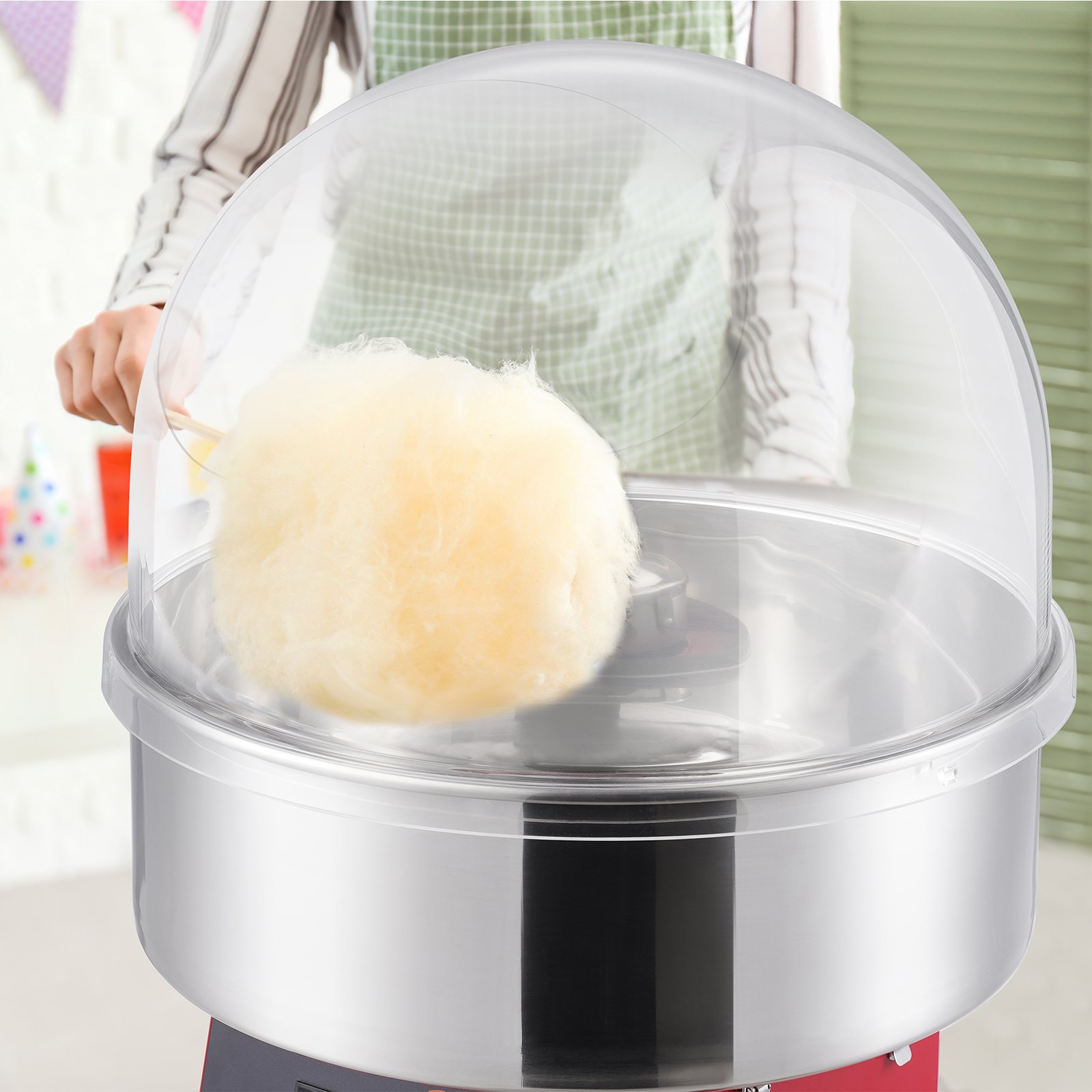VEVOR Electric Cotton Candy Machine, 1000W Candy Floss Maker, Commercial Cotton Candy Machine with Cover, Stainless Steel Bowl, and Sugar Scoop, Perfect for Home Kids Birthday, Family Party (Red)