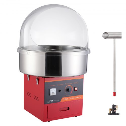 VEVOR Electric Cotton Candy Machine, 1000W Candy Floss Maker, Commercial Cotton Candy Machine with Cover, Stainless Steel Bowl, Sugar Scoop, Drawer, Perfect for Home Kids Birthday, Family Party, Red