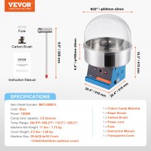 VEVOR Electric Cotton Candy Machine, 1000W Candy Floss Maker, Commercial Cotton Candy Machine with Cover, Stainless Steel Bowl, and Sugar Scoop, Perfect for Home Kids Birthday, Family Party (Blue)