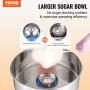 VEVOR cotton candy machine with larger sugar bowl vs small sugar bowl comparison, highlighting efficiency.