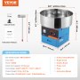 VEVOR cotton candy machine specifications and included accessories with dimensions highlighted.