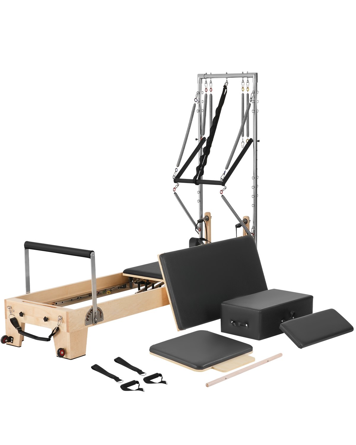 VEVOR Pilates Reformer, Wooden Pilates Machine for Home Gym Studio, Strength Training Workout Equipment with Dual Resistance, Reformer Box, Jump Board, for Advanced Users and Beginners, Up to 400 LBS