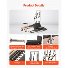 VEVOR Pilates Reformer Wood Pilates Machine Home Gym Workout Equipment