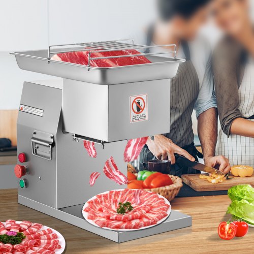 VEVOR Commercial Meat Cutter Machine 1100 LB/H 3mm Stainless Steel with Pulley 600W Electric Food Cutting Slicer for Kitchen Restaurant Supermarket Market