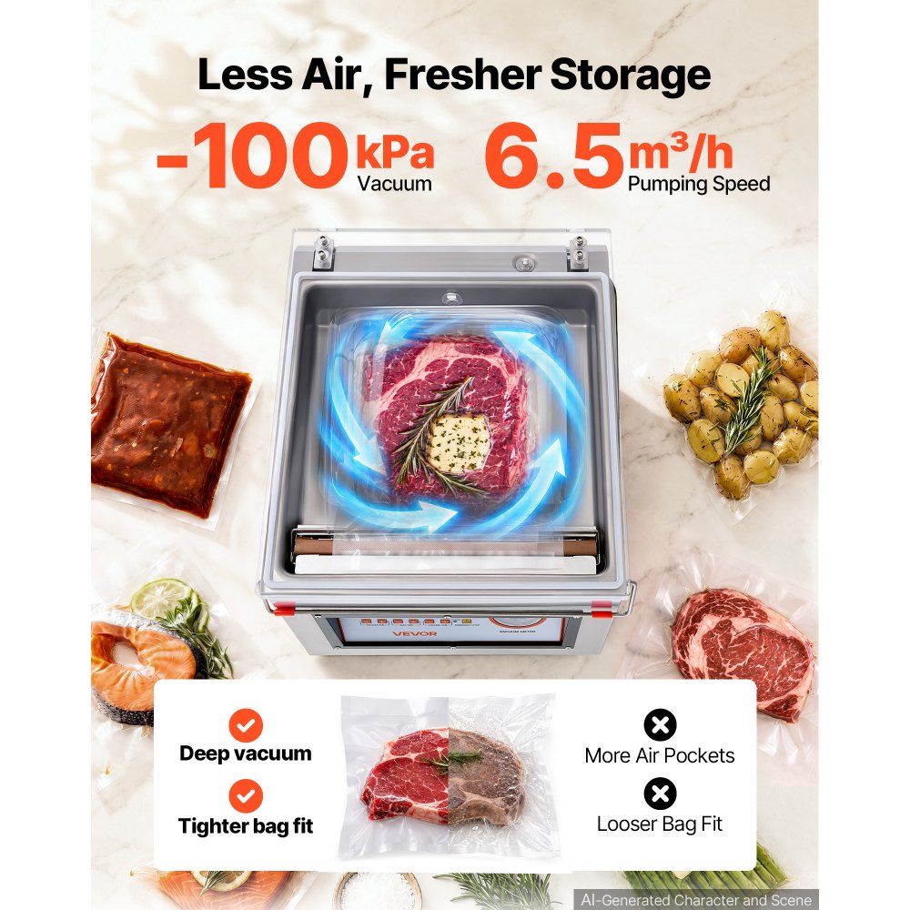 VEVOR Chamber Vacuum Sealer 8.2L Chamber 299.7 mm Seal Bar Packing Machine, for Home Kitchen, 180W Commercial-Grade Oil Pump, Stainless Steel Food Packaging Machine for Meats, Marinades & Sous Vide