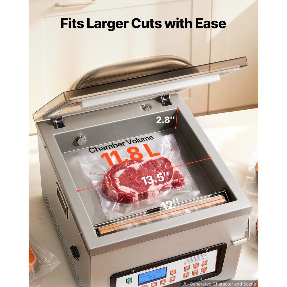 VEVOR Chamber Vacuum Sealer 11.8L Chamber 304.8 mm Seal Bar Packing Machine, for Home Kitchen, 370W Commercial-Grade Oil Pump, Food Packaging Machine for Meats, Marinades, Mason Jar Kit & Sous Vide