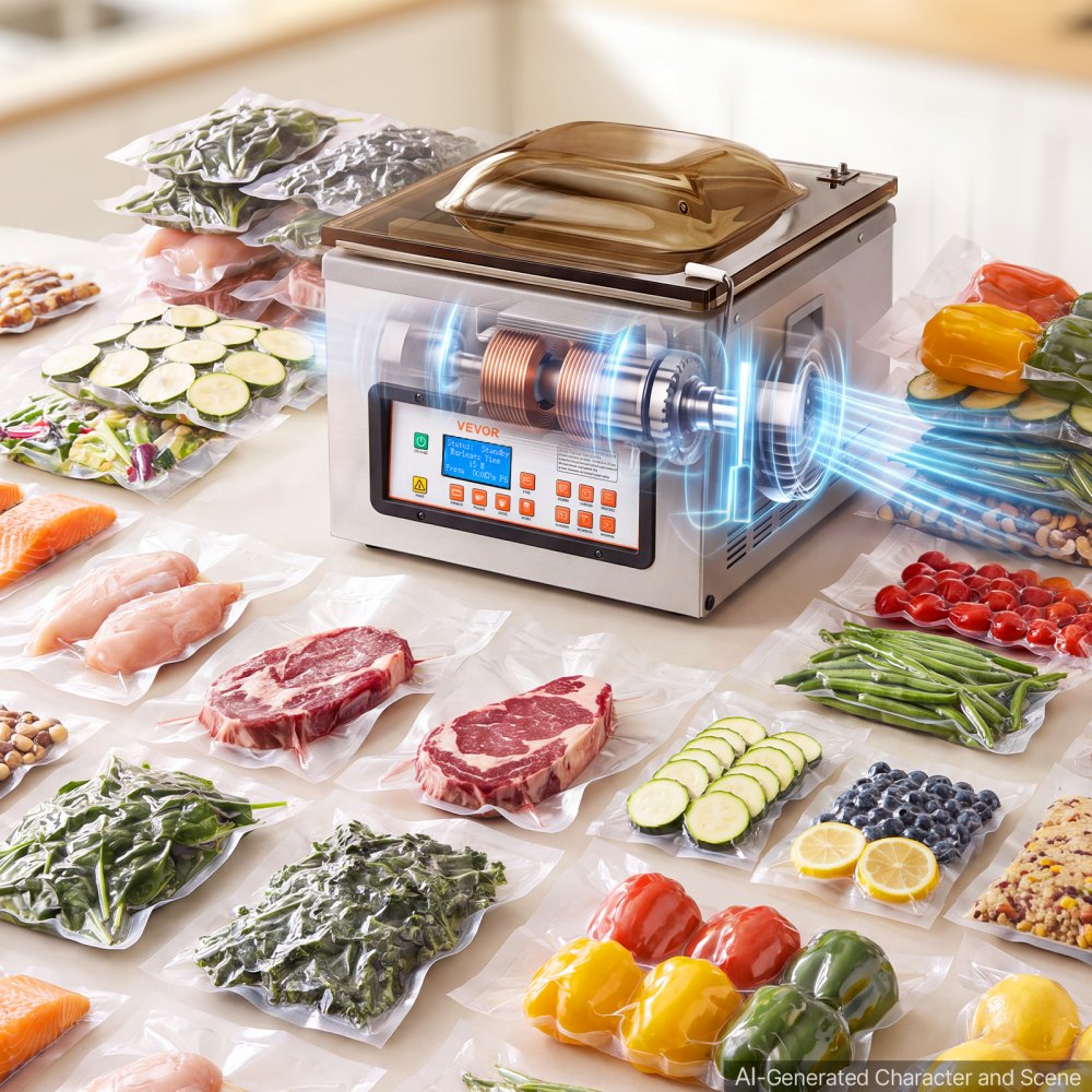 VEVOR Chamber Vacuum Sealer 11.8L Chamber 304.8 mm Seal Bar Packing Machine, for Home Kitchen, 370W Commercial-Grade Oil Pump, Food Packaging Machine for Meats, Marinades, Mason Jar Kit & Sous Vide
