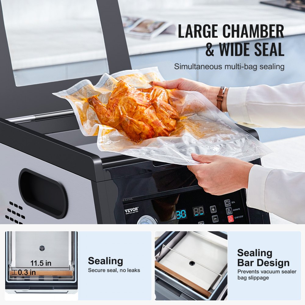 VEVOR Chamber Vacuum Sealer, 380W Vacuum Pump Power, Sealing Bag Packing Machine for Wet Foods, Meat, Compact Design with 290 mm Sealing Length, Ideal Commercial Sealer for Professional and Home Use