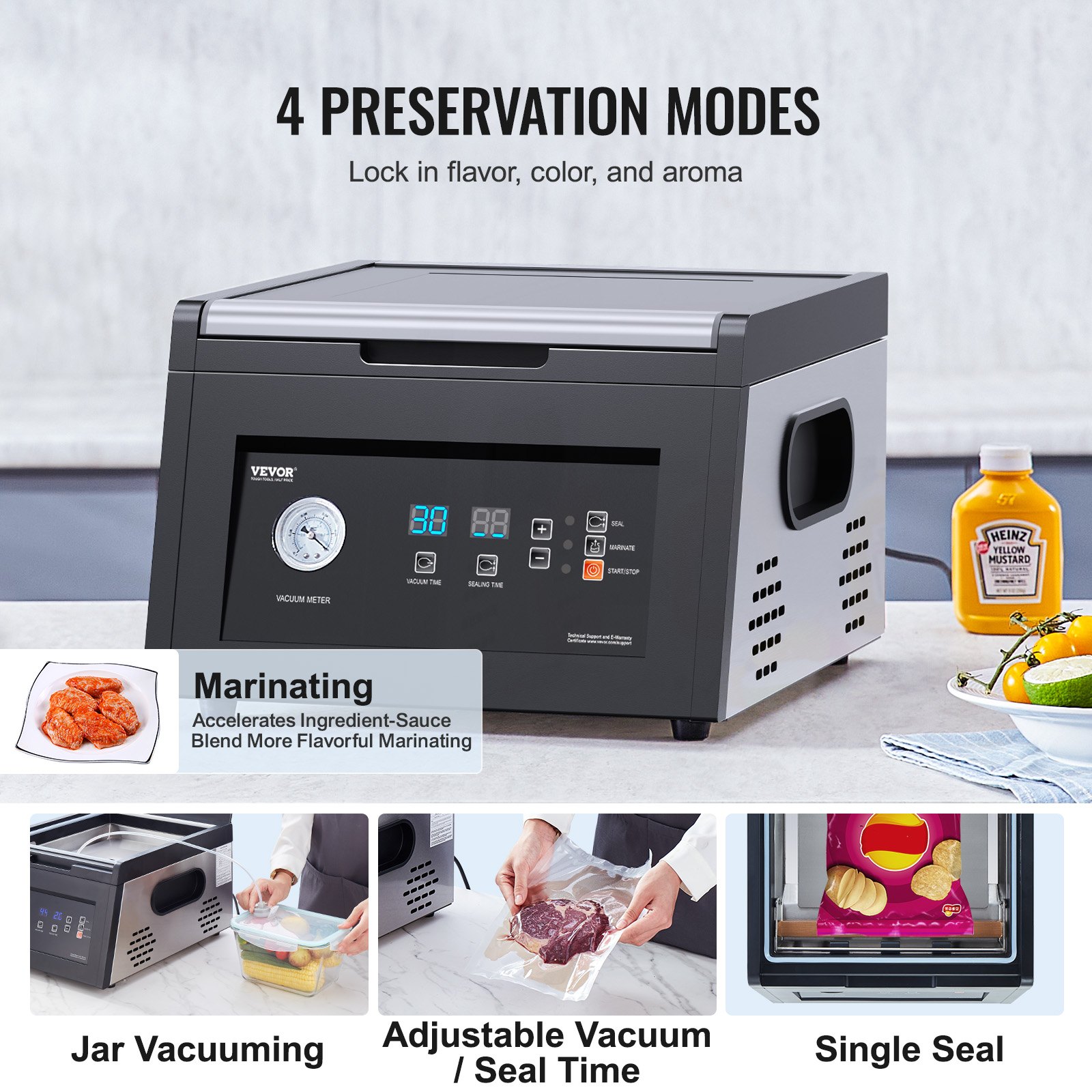 VEVOR Chamber Vacuum Sealer, 380W Vacuum Pump Power, Sealing Bag Packing Machine for Wet Foods, Meat, Compact Design with 290 mm Sealing Length, Ideal Commercial Sealer for Professional and Home Use
