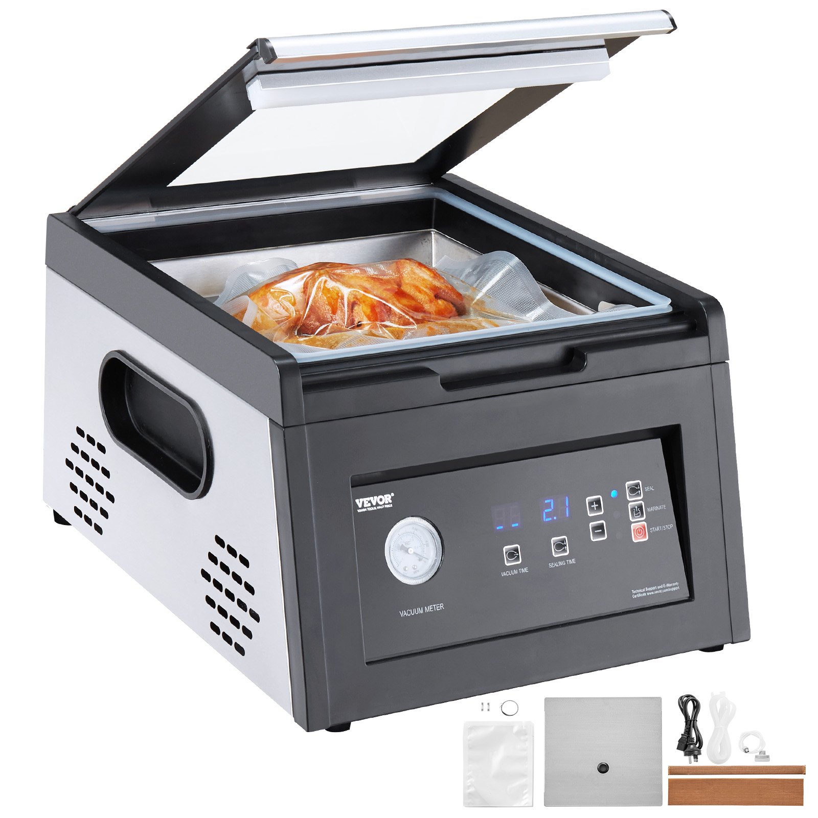 VEVOR Chamber Vacuum Sealer, 380W Vacuum Pump Power, Sealing Bag Packing Machine for Wet Foods, Meat, Compact Design with 290 mm Sealing Length, Ideal Commercial Sealer for Professional and Home Use