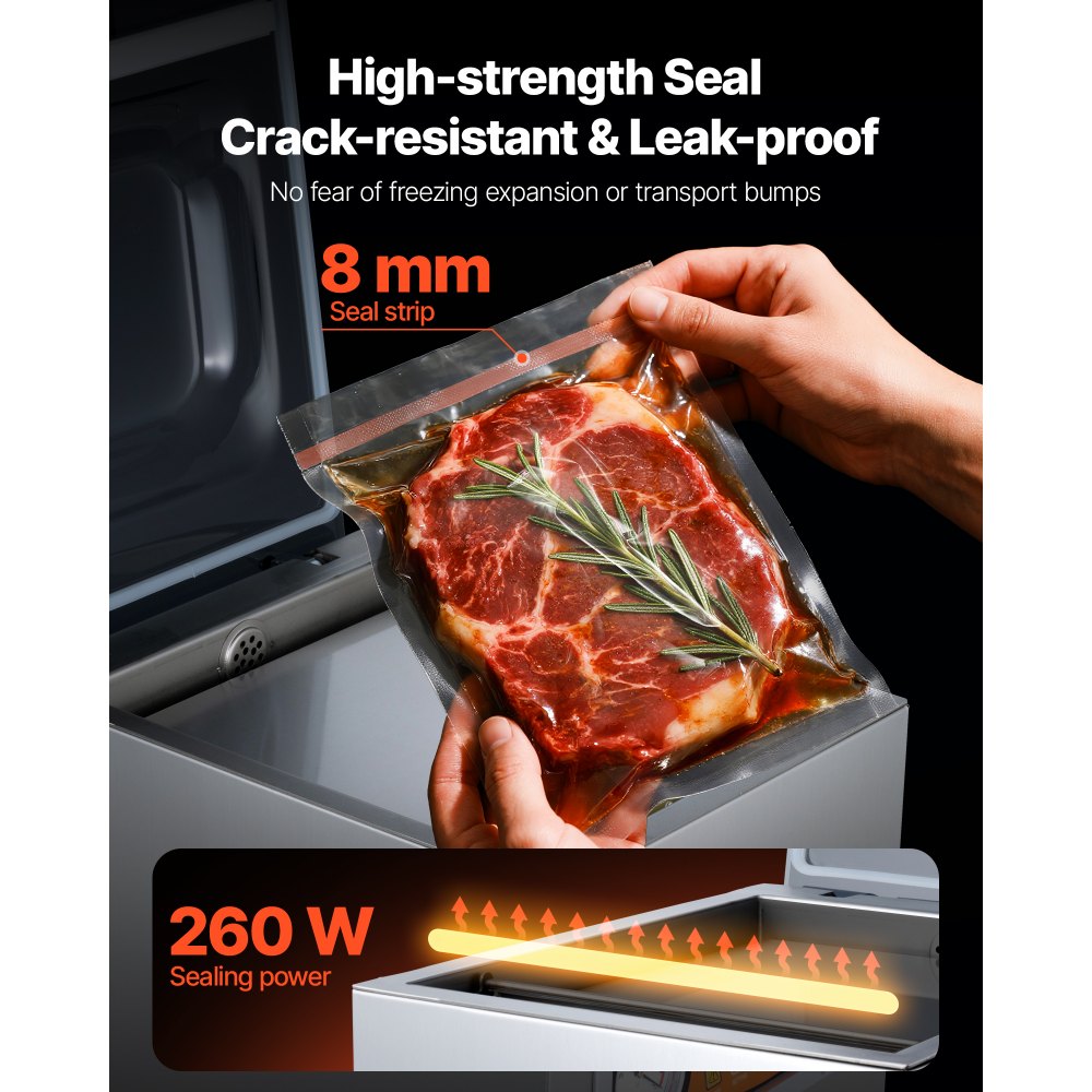 VEVOR Chamber Vacuum Sealer, 260W Sealing Power, Vacuum Packing Machine for Wet Foods, Meats, Marinades and More, Compact Size with 260 mm Sealing Length, Applied in Home Kitchen and Commercial Use