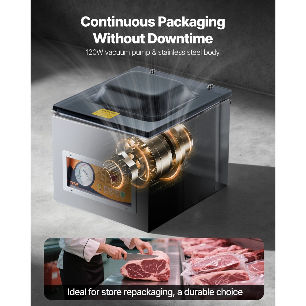 VEVOR Chamber Vacuum Sealer, 260W Sealing Power, Vacuum Packing Machine for Wet Foods, Meats, Marinades and More, Compact Size with 260 mm Sealing Length, Applied in Home Kitchen and Commercial Use