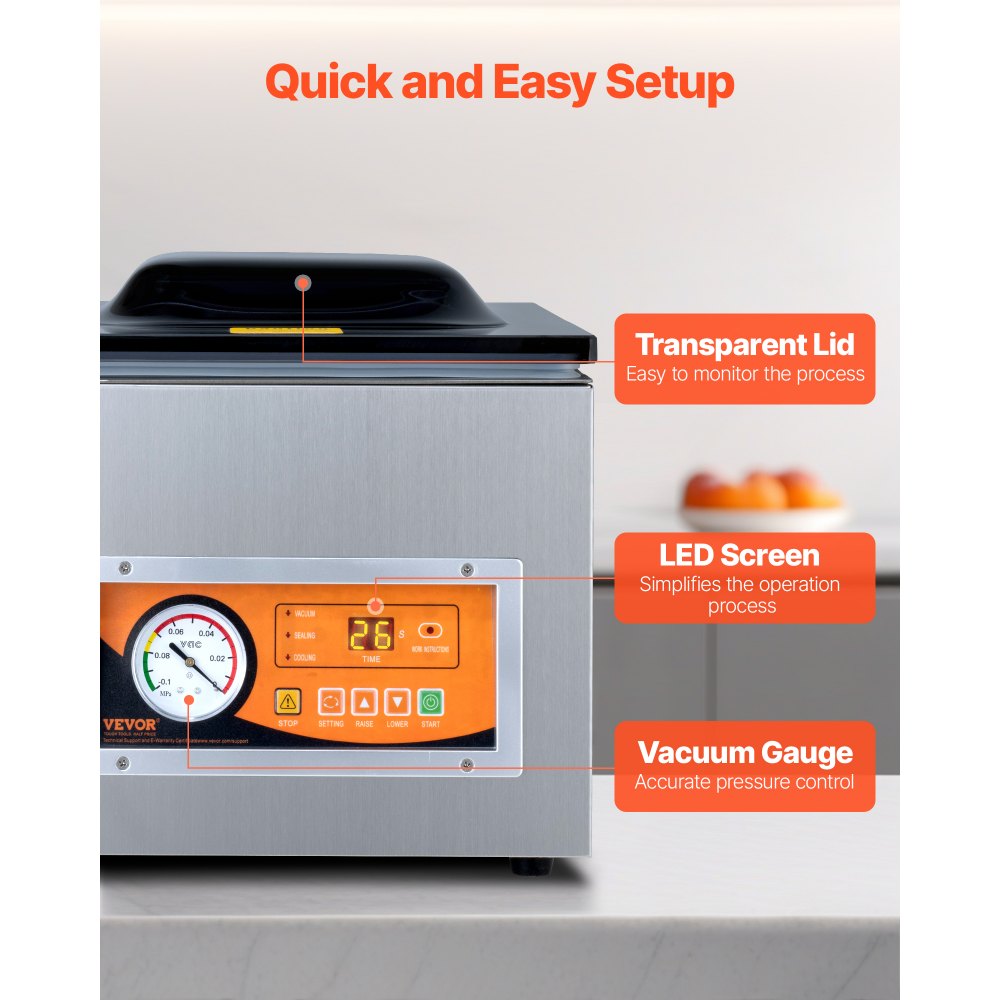 VEVOR Chamber Vacuum Sealer, 260W Sealing Power, Vacuum Packing Machine for Wet Foods, Meats, Marinades and More, Compact Size with 260 mm Sealing Length, Applied in Home Kitchen and Commercial Use