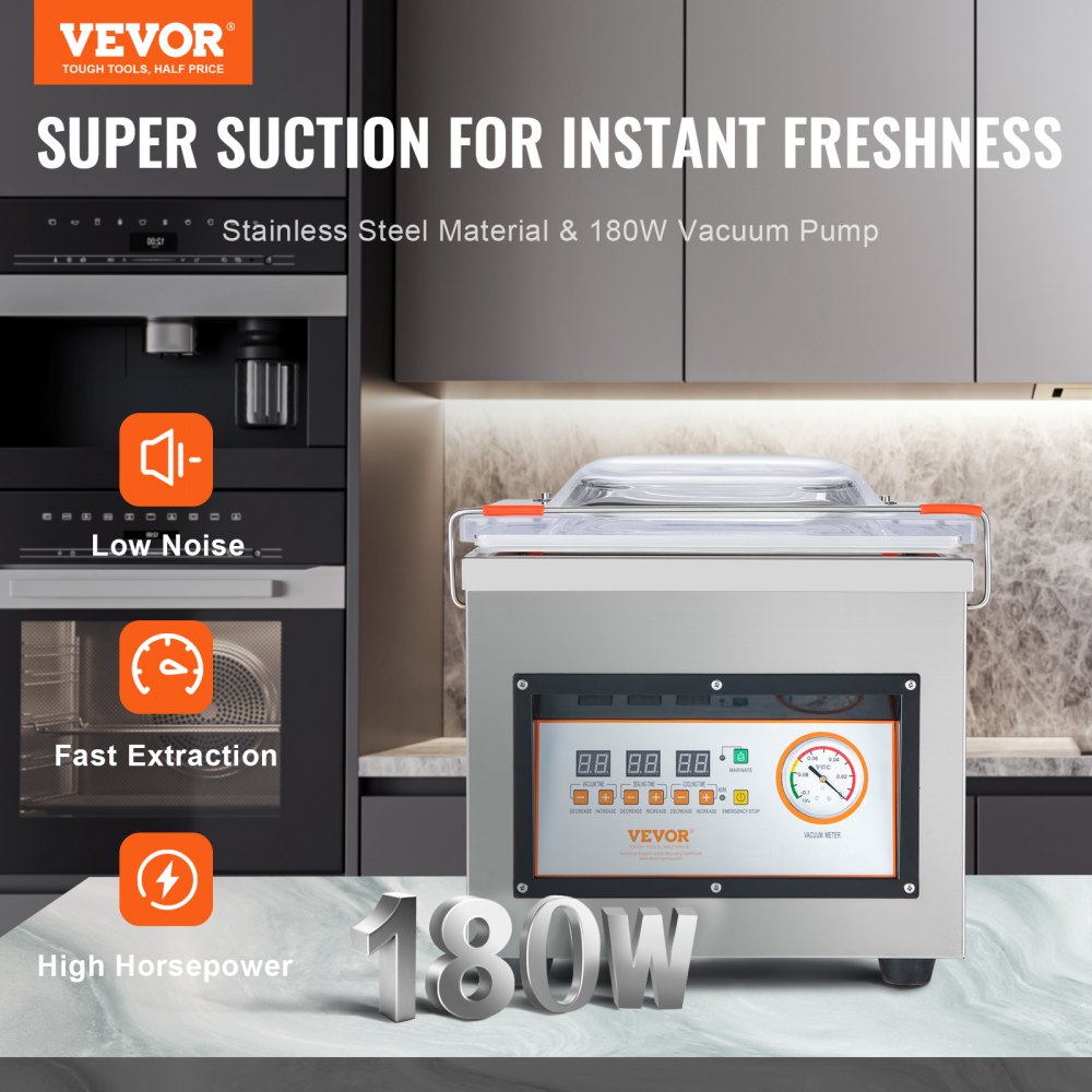 VEVOR Chamber Vacuum Sealer, 320W Sealing Power, Vacuum Packing Machine for Wet Foods, Meats, Marinades and More, Compact Size with 320 mm Sealing Length, Applied in Home Kitchen and Commercial Use