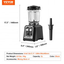 VEVOR Professional Blender Commercial Countertop Blenders 68 oz Smoothies Shakes