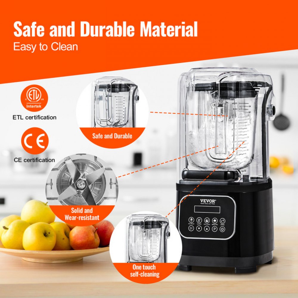 VEVOR Professional Blender with Shield, Commercial Countertop Blenders, 68 oz Plastic Jar Blender Combo, Stainless Steel 9 Speed & 5 Functions Blender, for Shakes, Smoothies, Peree, and Crush Ice