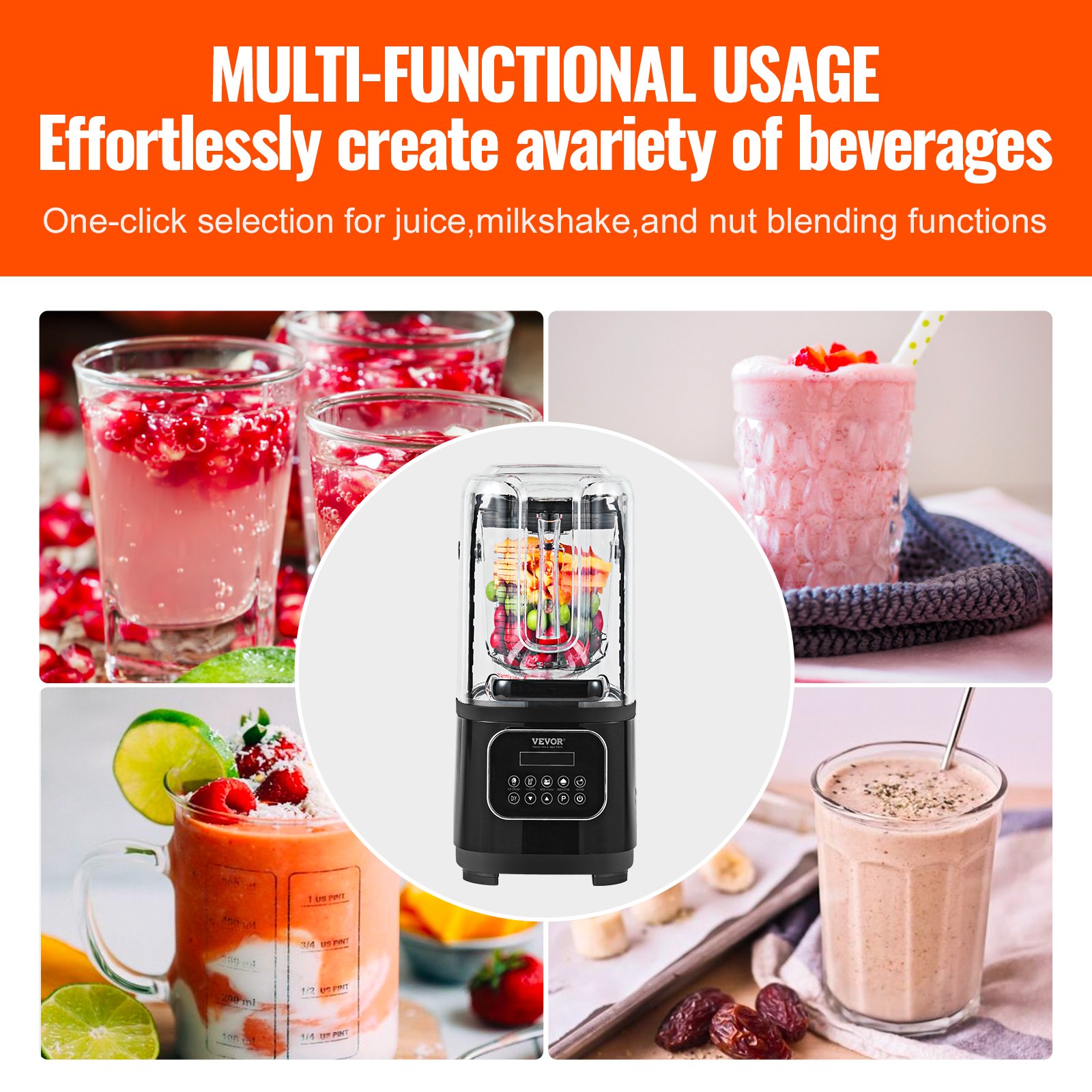 Professional Blender with Shield, Commercial Countertop Blenders, 68 oz Blender Combo, Stainless Steel 9 Speed & 5 Functions Blender, for Shakes, Smoothies, Peree, and Crush Ice, Black Professional Blender with Shield, Commercial Countertop Blenders, 68 oz Blender Combo, Stainless Steel 9 Speed & 5 Functions Blender, for Shakes, Smoothies, Peree, and Crush Ice, Black
