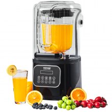 VEVOR Professional Blender with Shield, Commercial Countertop Blenders, 2L Jar Blender Combo, Stainless Steel 9 Speed & 5 Functions Blender, for Shakes, Smoothies, Peree, and Crush Ice, Black