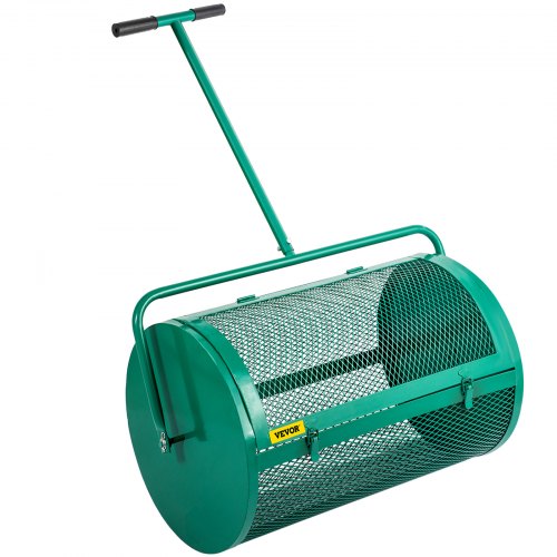 VEVOR Compost Spreader, 24" for Peat Moss Soil, Powder Coated Metal 2/5 x 3/5 in Holes Mesh Basket, 24.4"/28.5" Long Adjustable Pole, for Garden Lawn Care Use, Green
