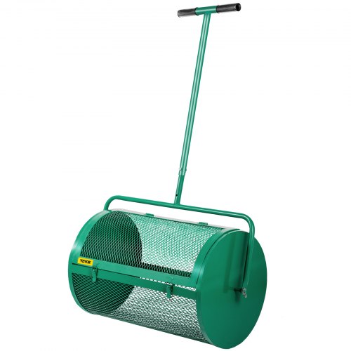VEVOR Compost Spreader, 24" for Peat Moss Soil, Powder Coated Metal 2/5 x 3/5 in Holes Mesh Basket, 24.4"/28.5" Long Adjustable Pole, for Garden Lawn Care Use, Green