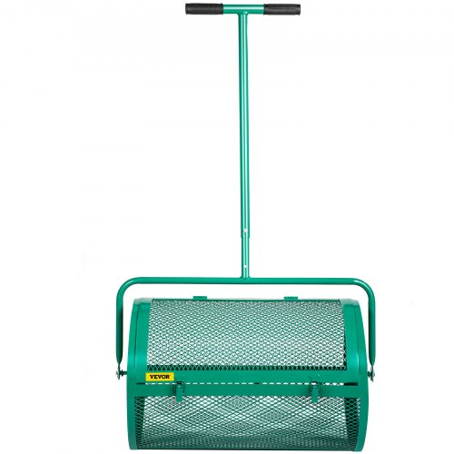 VEVOR Compost Spreader, 24" for Peat Moss Soil, Powder Coated Metal 2/5 x 3/5 in Holes Mesh Basket, 24.4"/28.5" Long Adjustable Pole, for Garden Lawn Care Use, Green