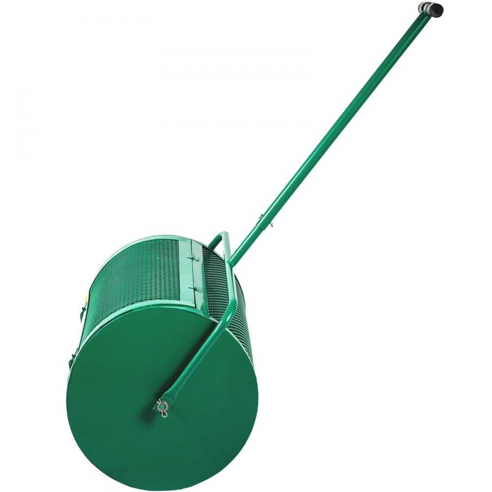 Esparcidor de compost VEVOR, 24" para suelo de musgo de turba, metal con recubrimiento en polvo, cesta de malla con agujeros de 2/5 x 3/5", poste ajustable de 24.4"/28.5" de largo, para uso en el cuidado del césped del jardín, verde