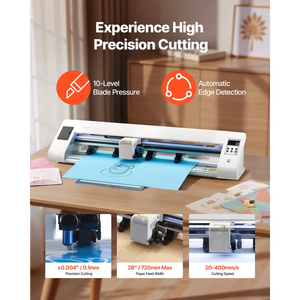 VEVOR Cutting Machine, Automatic Edge Detection Vinyl Cutter Machine with Two Types of Blades, Design Software and Materials, Compatible with Multiple File Formats, for Creating Customized DIY Crafts