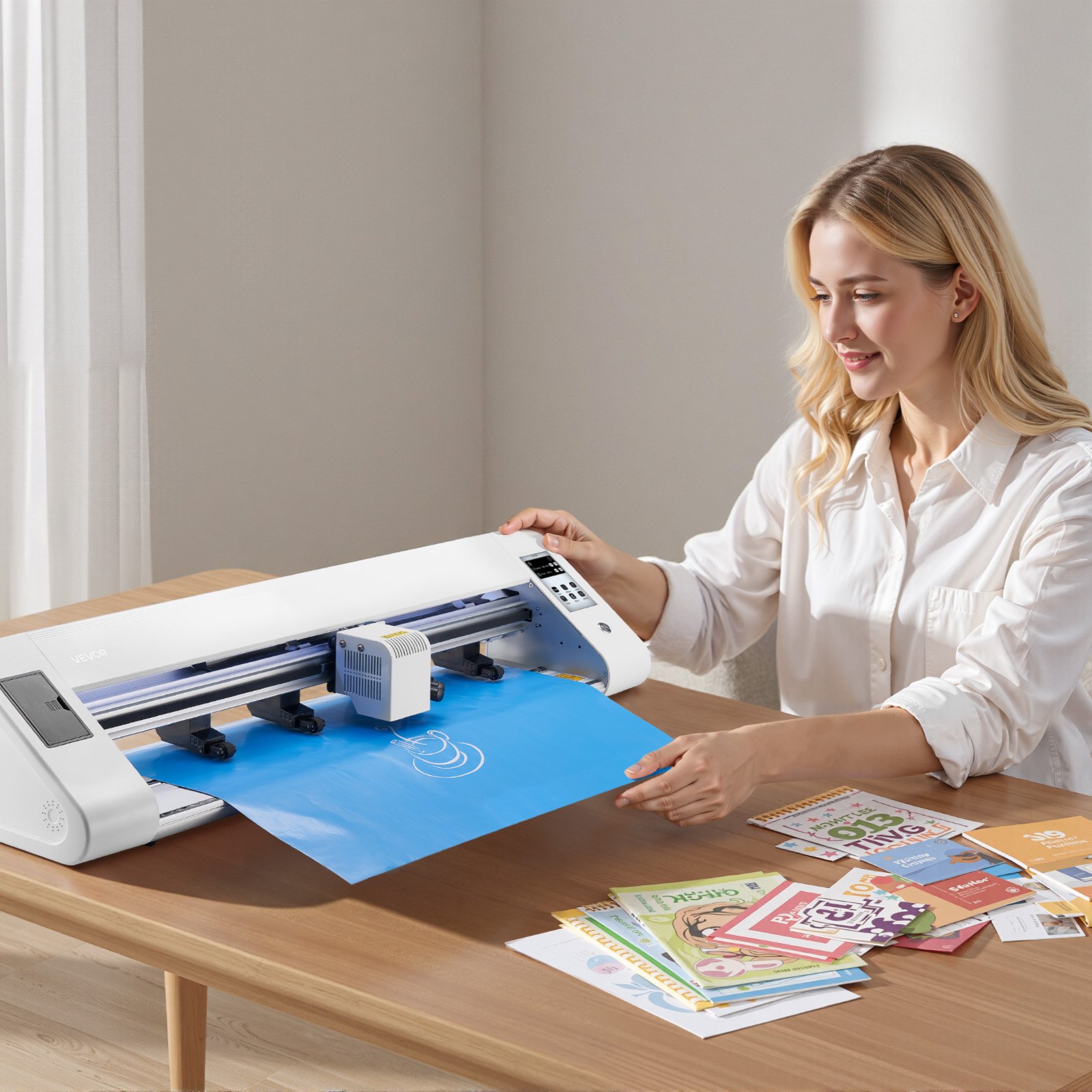 VEVOR Cutting Machine, Automatic Edge Detection Vinyl Cutter Machine with Two Types of Blades, Design Software and Materials, Compatible with Multiple File Formats, for Creating Customized DIY Crafts